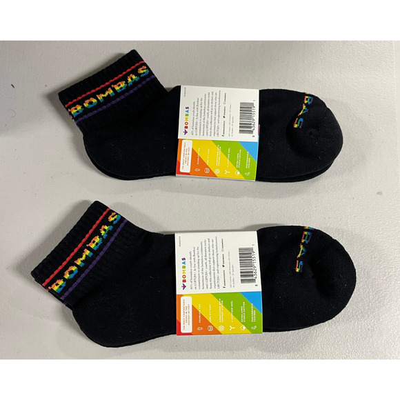 2 Pack Rainbow Bombas Bee Proud Quarter Pride Socks Black Large Unisex NWT - Picture 2 of 4